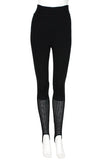 ALAÏA Circa 1990s RARE Black Knit Stirrup Leggings with Fishnet bottoms. Alaïa stirrup leggings. Black thick knit wool blend. Stretchy waistband. Pull-on style.