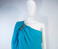 ROBERTO CAVALLI Aqua Silk Chiffon Cocktail Dress Size 40