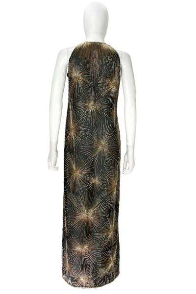 HALSTON 1970s Black Evening Dress & Jacket with Beaded Fireworks HALSTON 1970s Black Evening Dress & Jacket with Beaded Fireworks