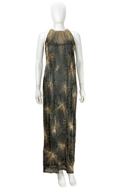 HALSTON 1970s Black Evening Dress & Jacket with Beaded Fireworks HALSTON 1970s Black Evening Dress & Jacket with Beaded Fireworks