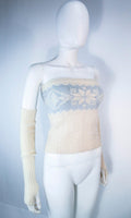 RALPH LAUREN Baby Blue and Cream Tube Top w/ Sleeves Size XS