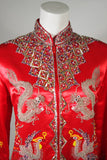 DYNASTY Red Silk Hand Beaded Sequined Dragon and Phoenix Jacket