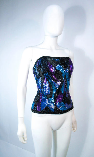 VINTAGE Abstract Blue Purple Lavender Sequin Bustier – The Paper