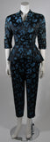 DYNASTY Asian Inspired Black and Blue Floral Pant Suit Sz 0-2