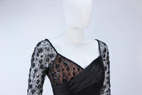 TRAVILLA Black Silk Beaded Gown with Lace Size 8