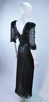 VINTAGE Circa 1970s Black Silk Chiffon Sequin Gown Size 4-6