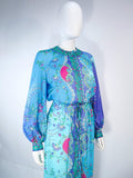 EMILIO PUCCI Blue, Purple Abstract Print Long Sleeve Dress Size M
