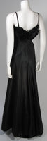 THERESE French Shop 1950s Three Dimensional Floral Bodice Black Silk Gown