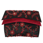 DUIZED-GANS Black Beaded Satin Evening Clutch with Red Lining