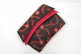 DUIZED-GANS Black Beaded Satin Evening Clutch with Red Lining