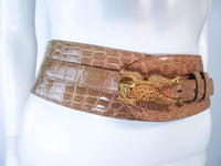 BARRY KEISELSTEIN-CORD Nude Alligator Belt Goldtone Sterling Frog Buckle Large