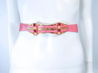 JUDITH LEIBER Pink Snakeskin Belt with Gold Hardware Adjustable