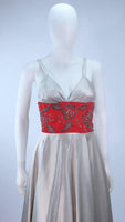 ELEANORA GARNETT 1950s Silver and Red Silk Gown Size 2