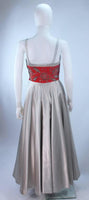 ELEANORA GARNETT 1950s Silver and Red Silk Gown Size 2