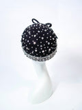 YVES SAINT LAURENT Black Felt Rhinestone Embellished Hat w/ Bow