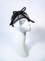 YVES SAINT LAURENT Black Felt Rhinestone Embellished Hat w/ Bow
