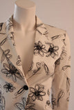 MOSCHINO White with Black Floral Sketch Single Button Blazer