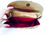 OSCAR DE LA RENTA Bronze Floral Embroidered Print Clutch Handbag with Silk Lining