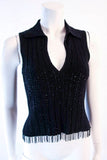 OSCAR DE LA RENTA Black Cashmere and Silk Beaded Size S