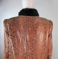 VINTAGE Circa 1970s Snakeskin Coat, Mink Trim Size 4-8