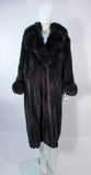 CUSTOM Dark Brown Mink Coat with Fox Fur Cuffs and Collar Size 8-12
