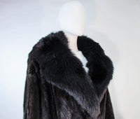 CUSTOM Dark Brown Mink Coat with Fox Fur Cuffs and Collar Size 8-12