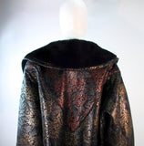ADRIENNE LANDAU Spanish Leather Metallic Floral Pattern Coat Size 6-8