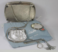 JUDITH LEIBER Brushed Metal Evening Purse with Stone Details