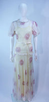 VINTAGE Circa 1930s Yellow Satin Gown & Sheer Floral Overlay Size 2