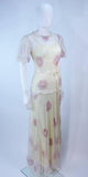 VINTAGE Circa 1930s Yellow Satin Gown & Sheer Floral Overlay Size 2