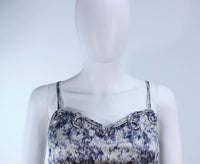 LA REINA 1950'S Blue White & Yellow Patterned Silk with Bow Tie Size 6-8
