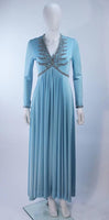 VINTAGE Circa 1970s Blue Beaded Jersey Gown Size Medium