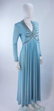 VINTAGE Circa 1970s Blue Beaded Jersey Gown Size Medium