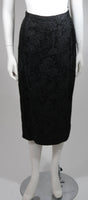 LILLI ANN Fitted Black Silk Jacquard Skirt Suit with Peplum Detail Size Small