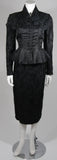 LILLI ANN Fitted Black Silk Jacquard Skirt Suit with Peplum Detail Size Small