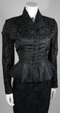 LILLI ANN Fitted Black Silk Jacquard Skirt Suit with Peplum Detail Size Small