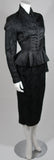 LILLI ANN Fitted Black Silk Jacquard Skirt Suit with Peplum Detail Size Small