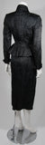 LILLI ANN Fitted Black Silk Jacquard Skirt Suit with Peplum Detail Size Small