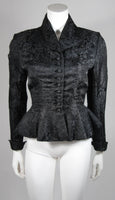 LILLI ANN Fitted Black Silk Jacquard Skirt Suit with Peplum Detail Size Small