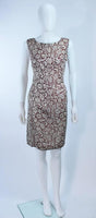 VINTAGE Circa 1960s Burgundy Floral Metallic Mink Trim Dress Size 4