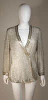 Silver and White Silk Beaded Palazzo Pant Suit Circa 1970s Size M