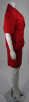 HERMES 2 pc Red Linen Skirt Suit w/ H buttons Size 42
