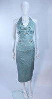 SE'MONT 1960s Silk Aqua Halter w/ Embellishments Size 2-4