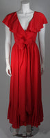 OSCAR DE LA RENTA Red Ruffled Neckline & Wrap Waist Dress Size 6