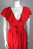 OSCAR DE LA RENTA Red Ruffled Neckline & Wrap Waist Dress Size 6