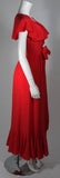 OSCAR DE LA RENTA Red Ruffled Neckline & Wrap Waist Dress Size 6