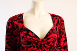 NINA RICCI Black and Red Open Back Abstract Silk Gown size 4