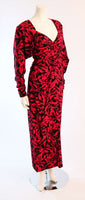 NINA RICCI Black and Red Open Back Abstract Silk Gown size 4