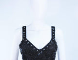 VINTAGE Circa 1950s Black Floral Beaded Gown Size 8