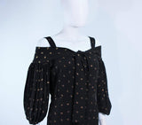 VINTAGE Circa 1930s Black and Gold Rayon Gown with Tie Front Size 6